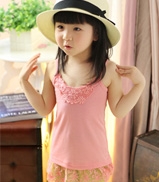 夏季女童糖果色螺紋純棉蕾絲吊帶背心
